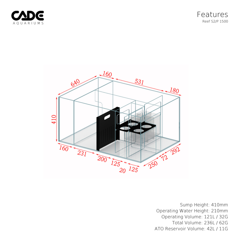 Cade Aquariums Reef S2/P Peninsula 1500