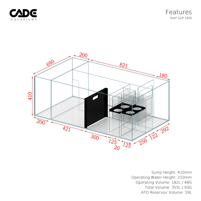 Cade Aquariums Reef S2/P Peninsula 1800