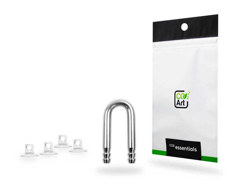 CO2Art SS-Series U-Bend - Small (10mm Glass) Stainless Steel Tubing Connector  & 4 Suction Cups